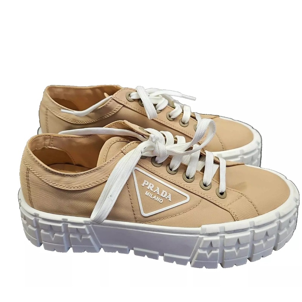 Prada Beige Platform Sneakers double wheel